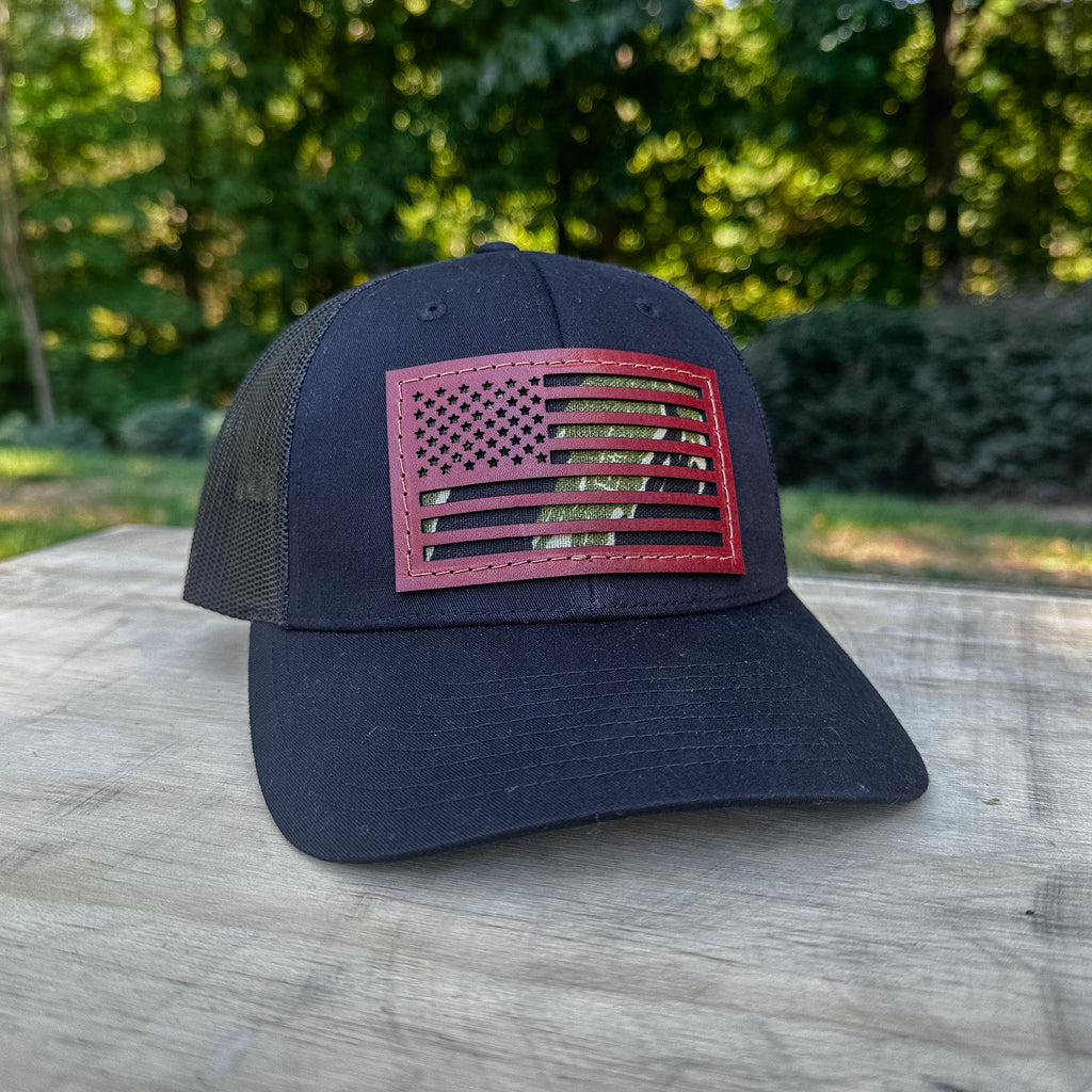 American Flag Custom Leather Patch Trucker Hat – Richardson 112/115
