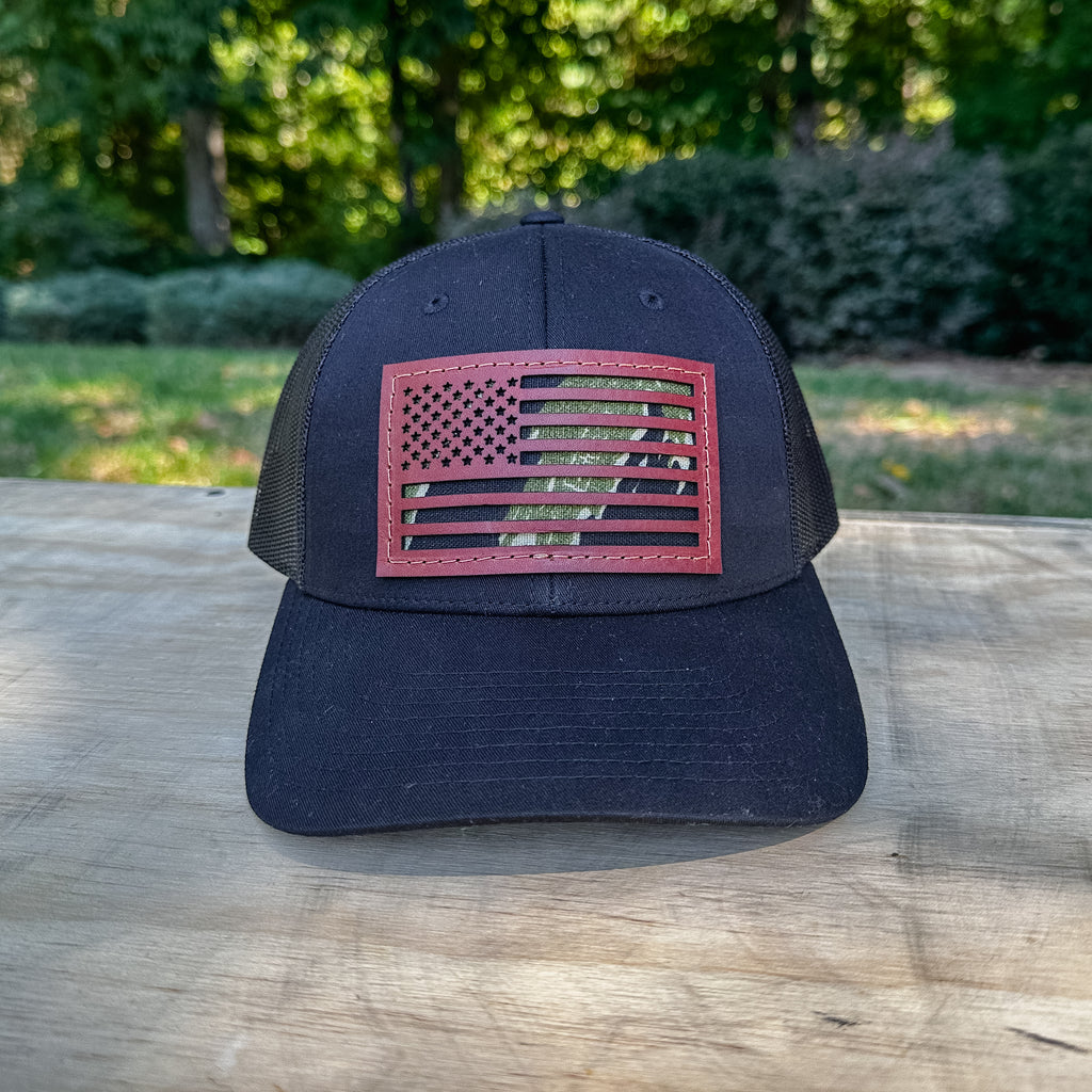 American Flag Custom Leather Patch Trucker Hat – Richardson 112/115