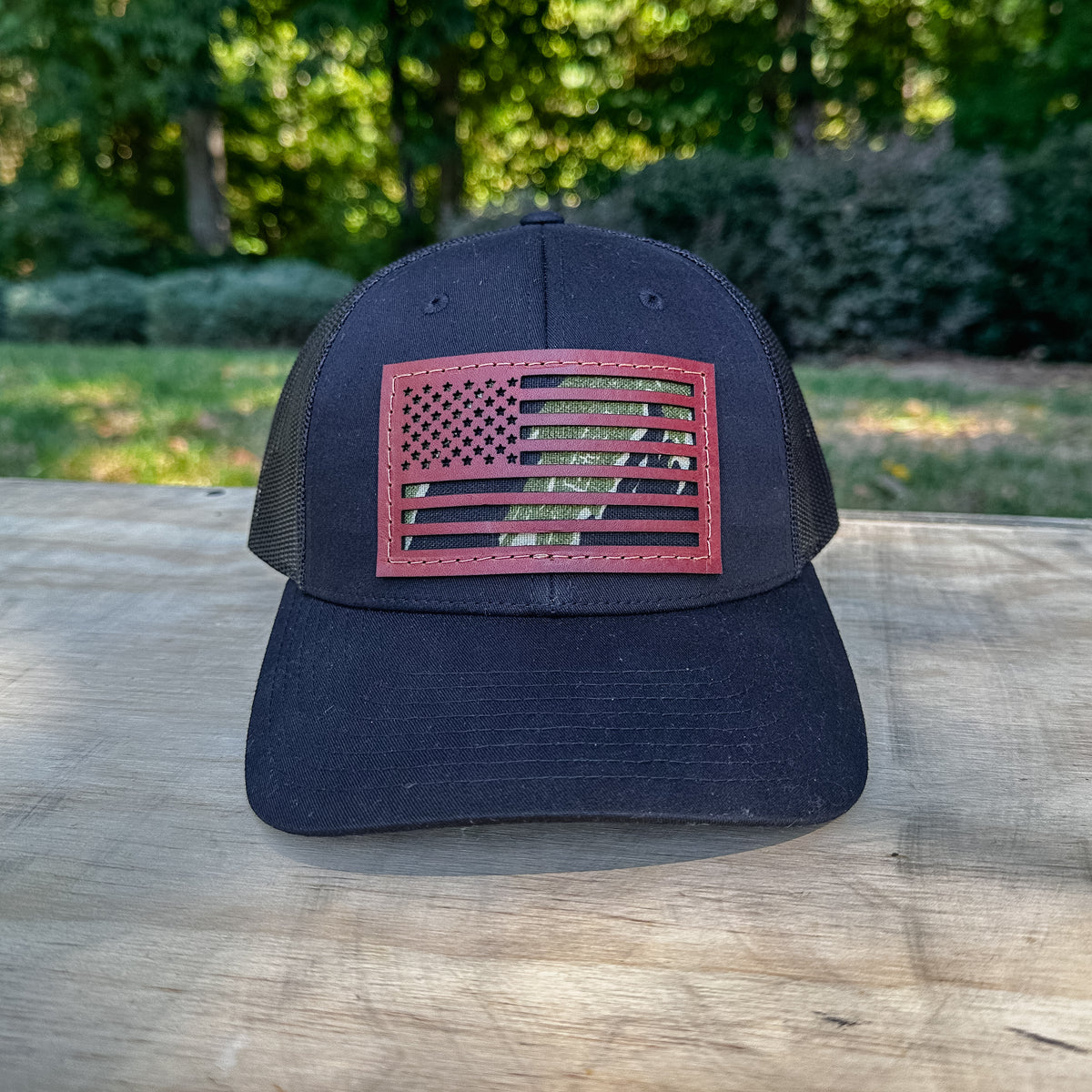 American Flag Custom Leather Patch Trucker Hat – Richardson 112/115