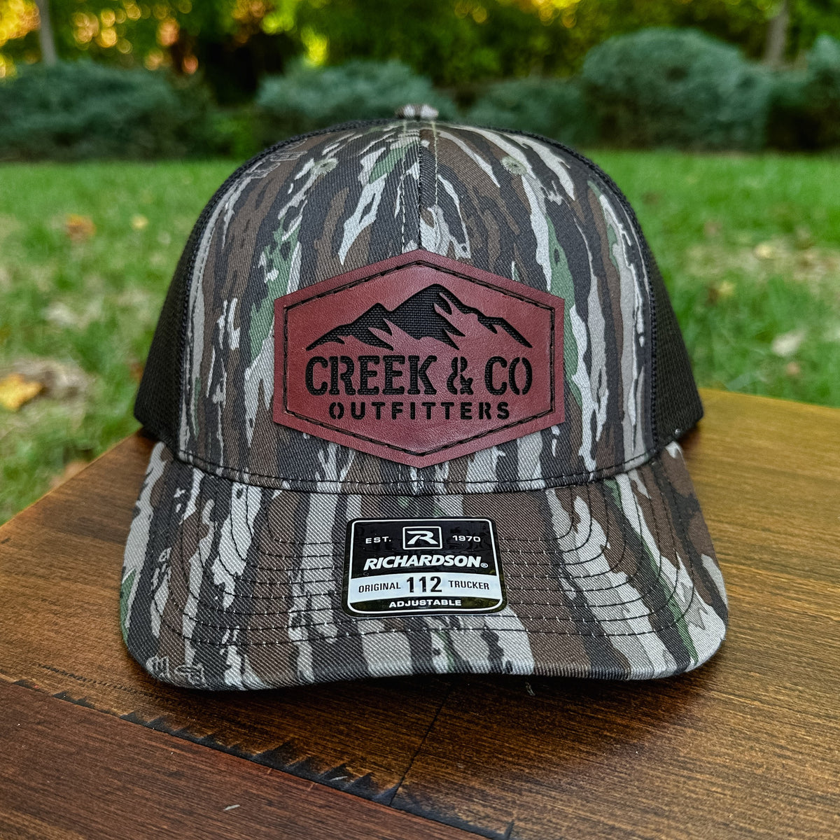 Outfitters Mountain Custom Leather Patch Trucker Hat – Creek & Company