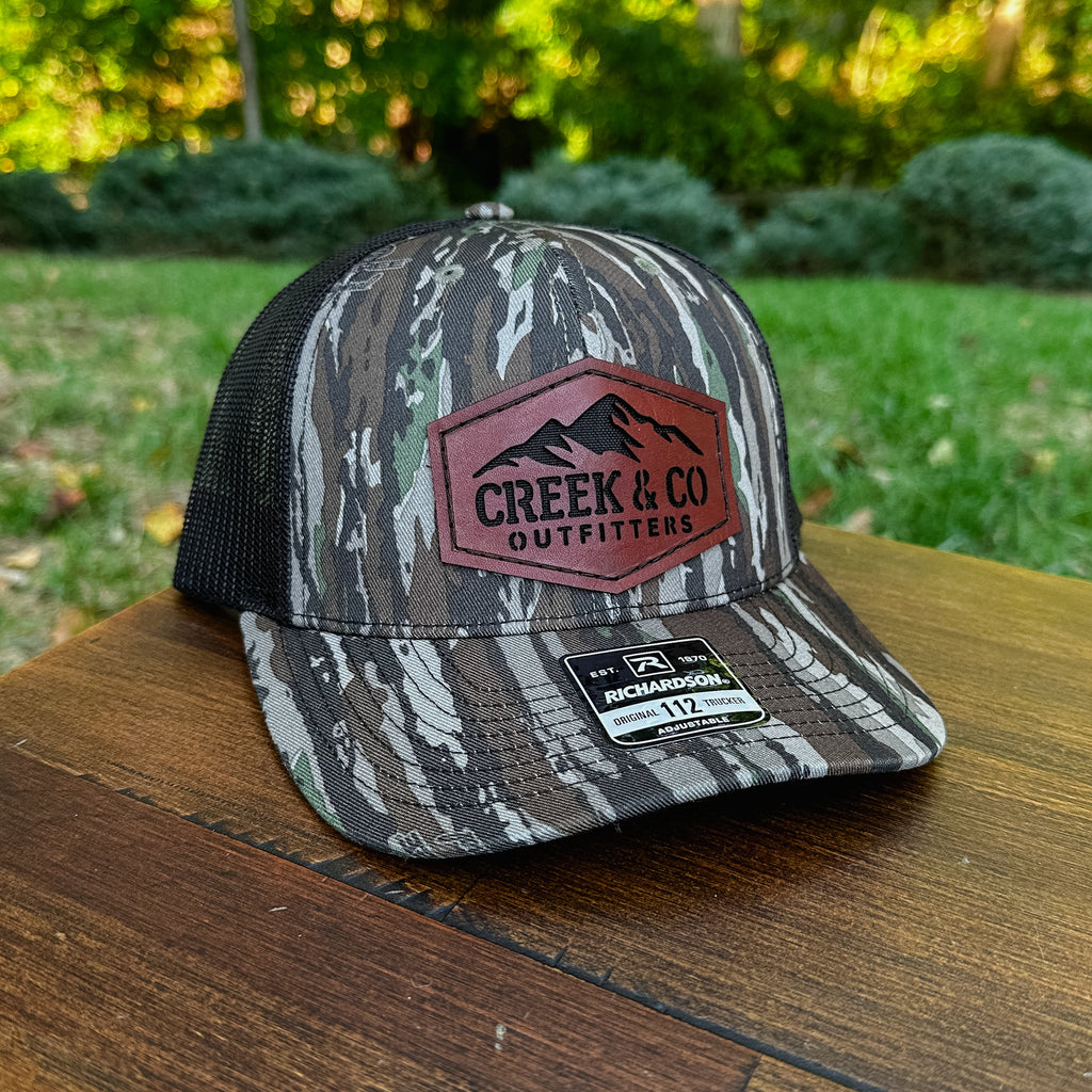 Outfitters Mountain Custom Leather Patch Trucker Hat – Creek & Company