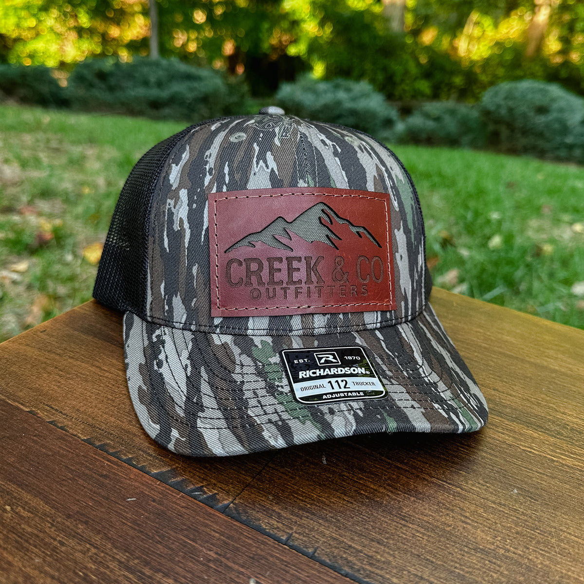 Outfitters Mountain Custom Leather Patch Trucker Hat – Creek & Company