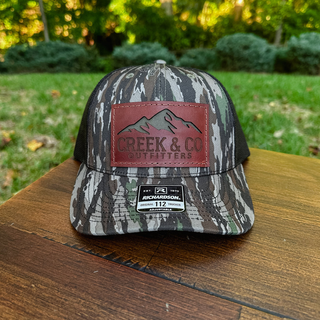 Outfitters Mountain Custom Leather Patch Trucker Hat – Creek & Company