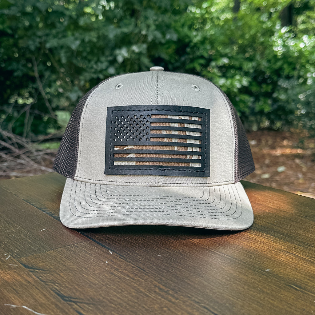 American Flag Custom Leather Patch Trucker Hat – Richardson 112/115