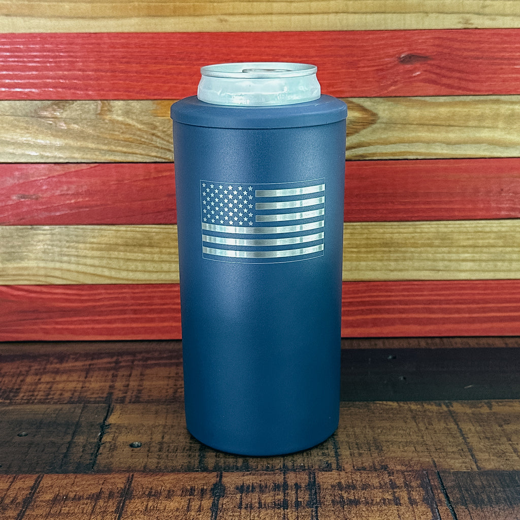 American Flag 4-in-1 Laser Engraved Can Cooler – Double Wall Insulated