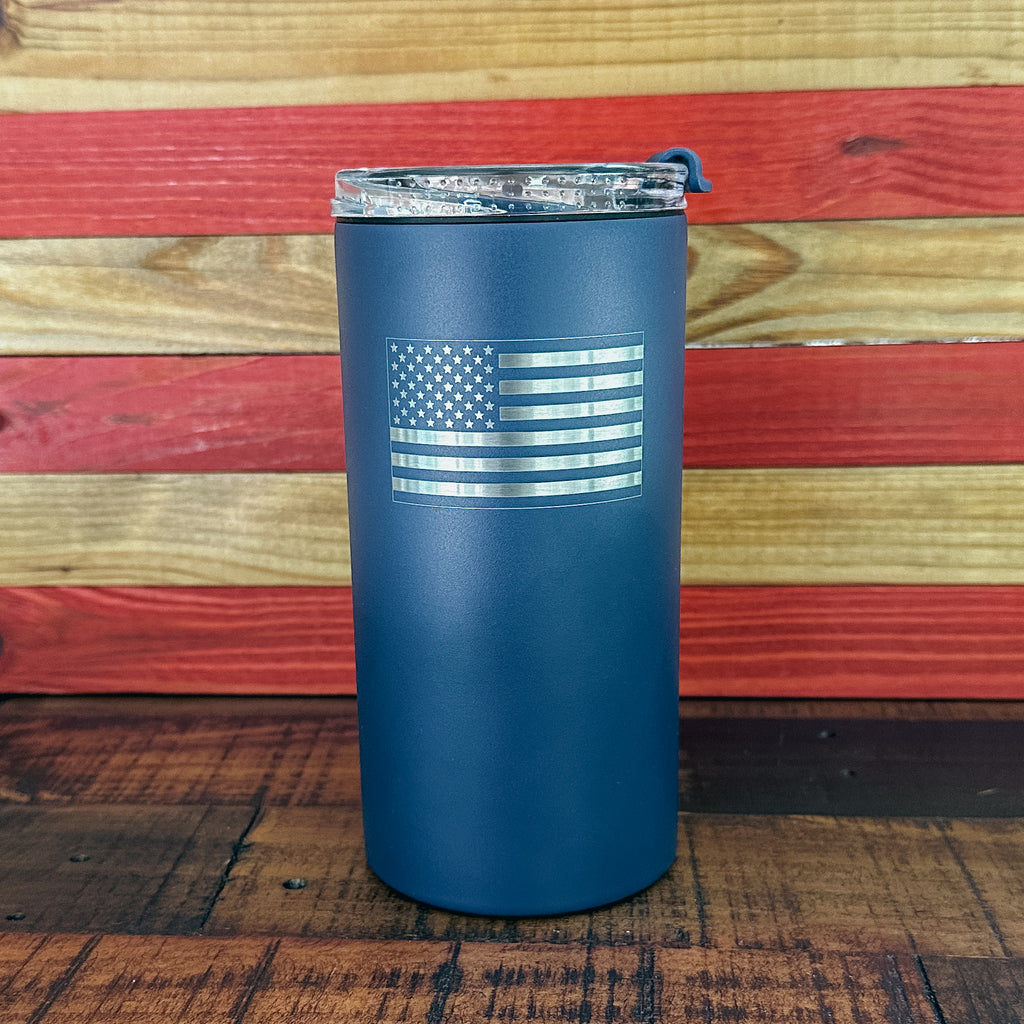 American Flag 4-in-1 Laser Engraved Can Cooler – Double Wall Insulated