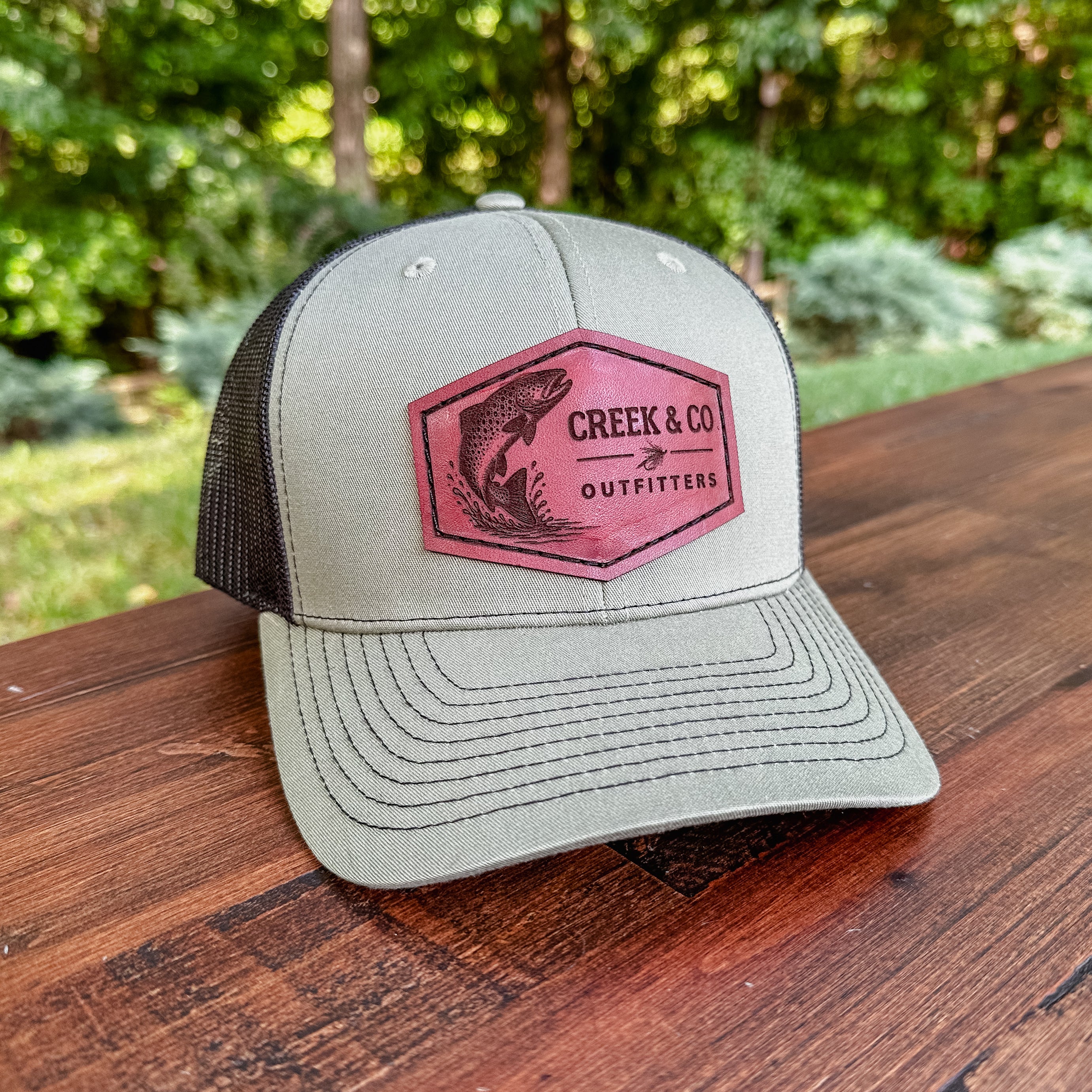 Outfitters Trout Custom Leather Patch Trucker Hat – Creek & Company