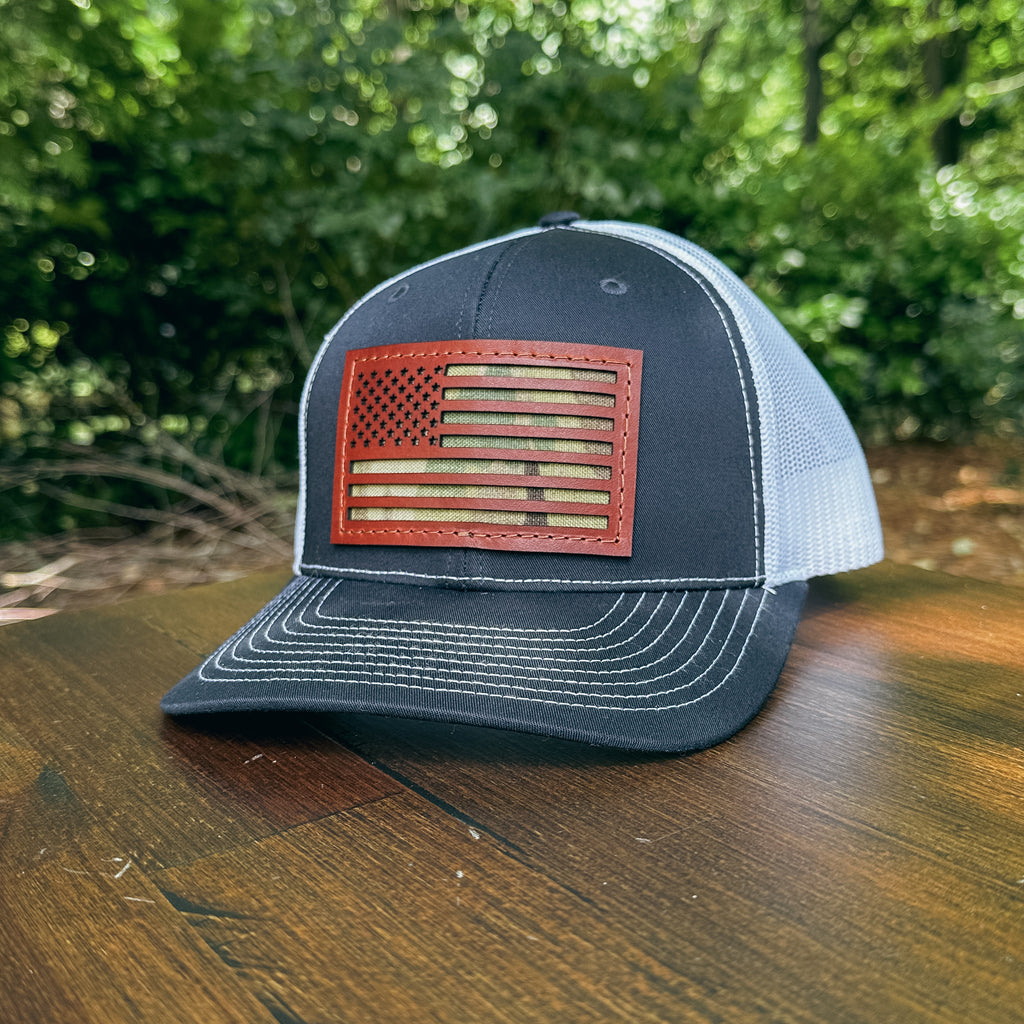 American Flag Custom Leather Patch Trucker Hat – Richardson 112/115