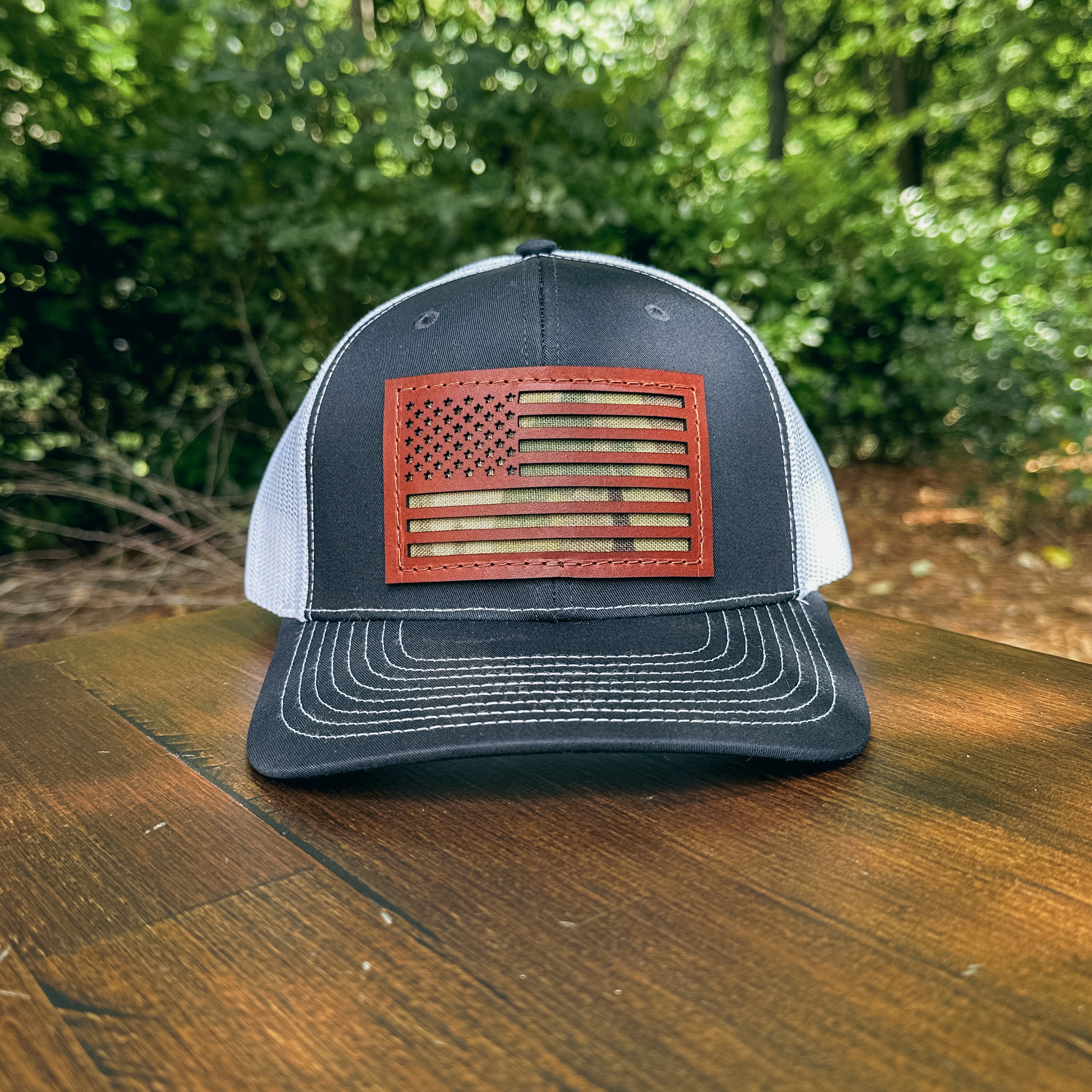 American Flag Custom Leather Patch Trucker Hat – Richardson 112/115
