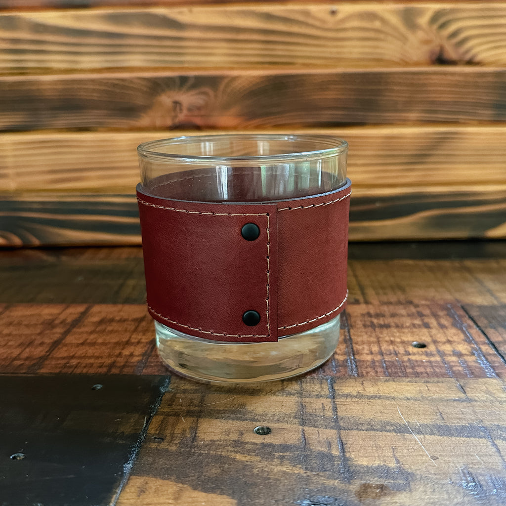 Mountain 10oz Laser Engraved Leather Wrapped Rocks Glass