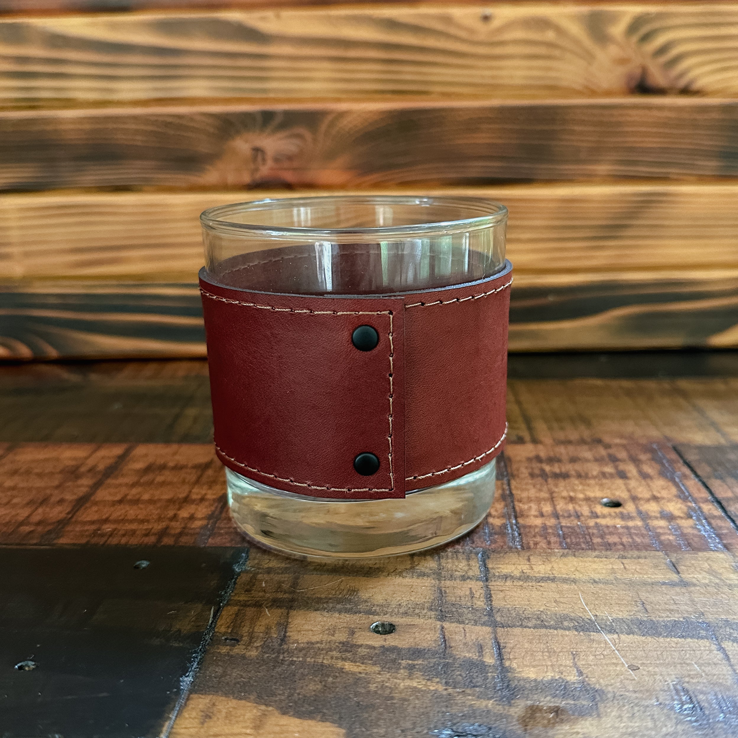 Mountain 10oz Laser Engraved Leather Wrapped Rocks Glass